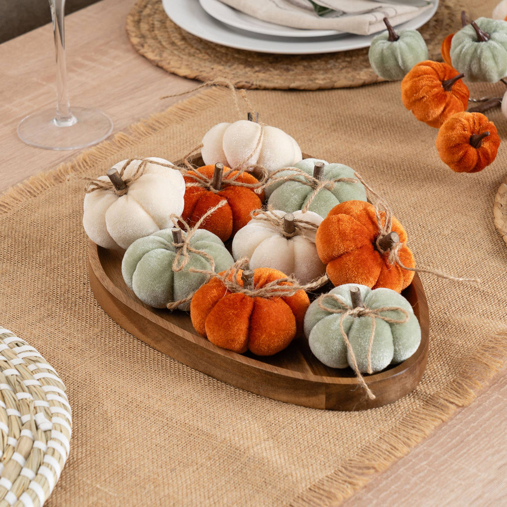Set of 9 Decorative Pumpkins - Orange-Mint-Cream - SEL2393