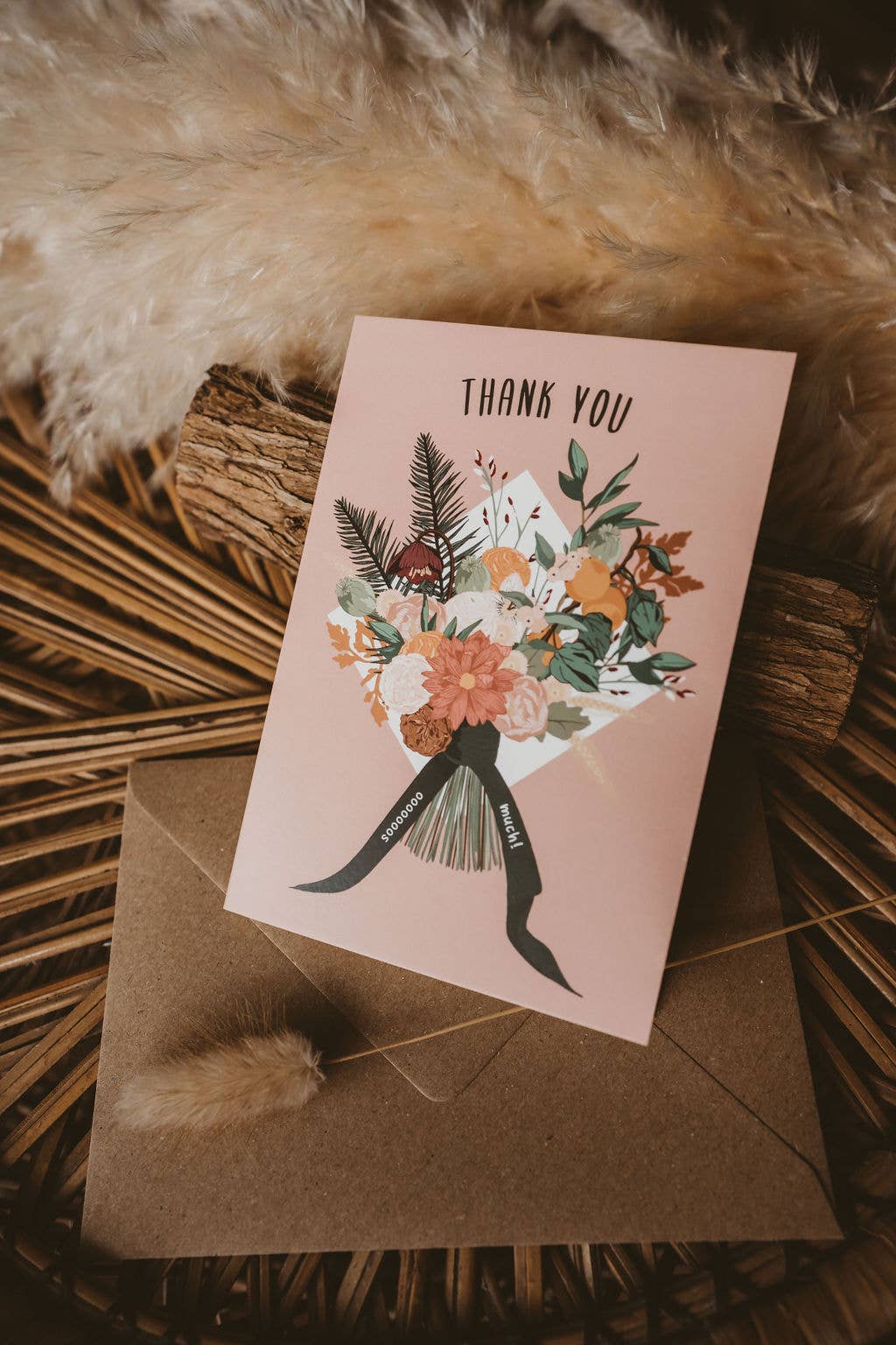 Thank You So Much Dusky Pink Flower Bouquet Thanks Card