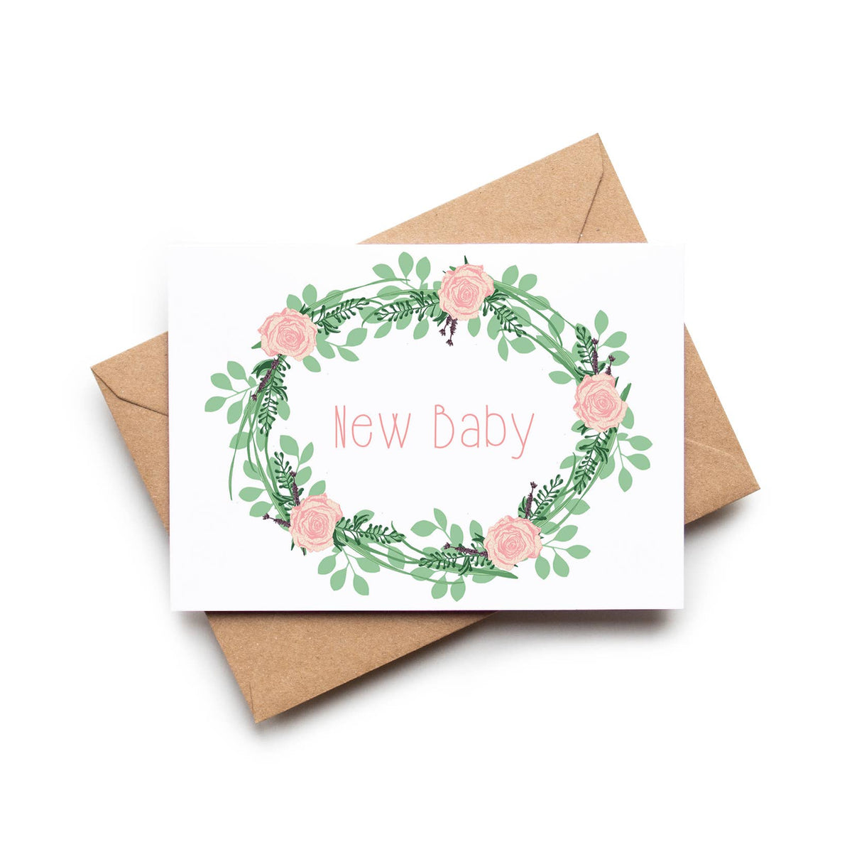 End of line: New Baby Pink & Green Floral New Arrival Card
