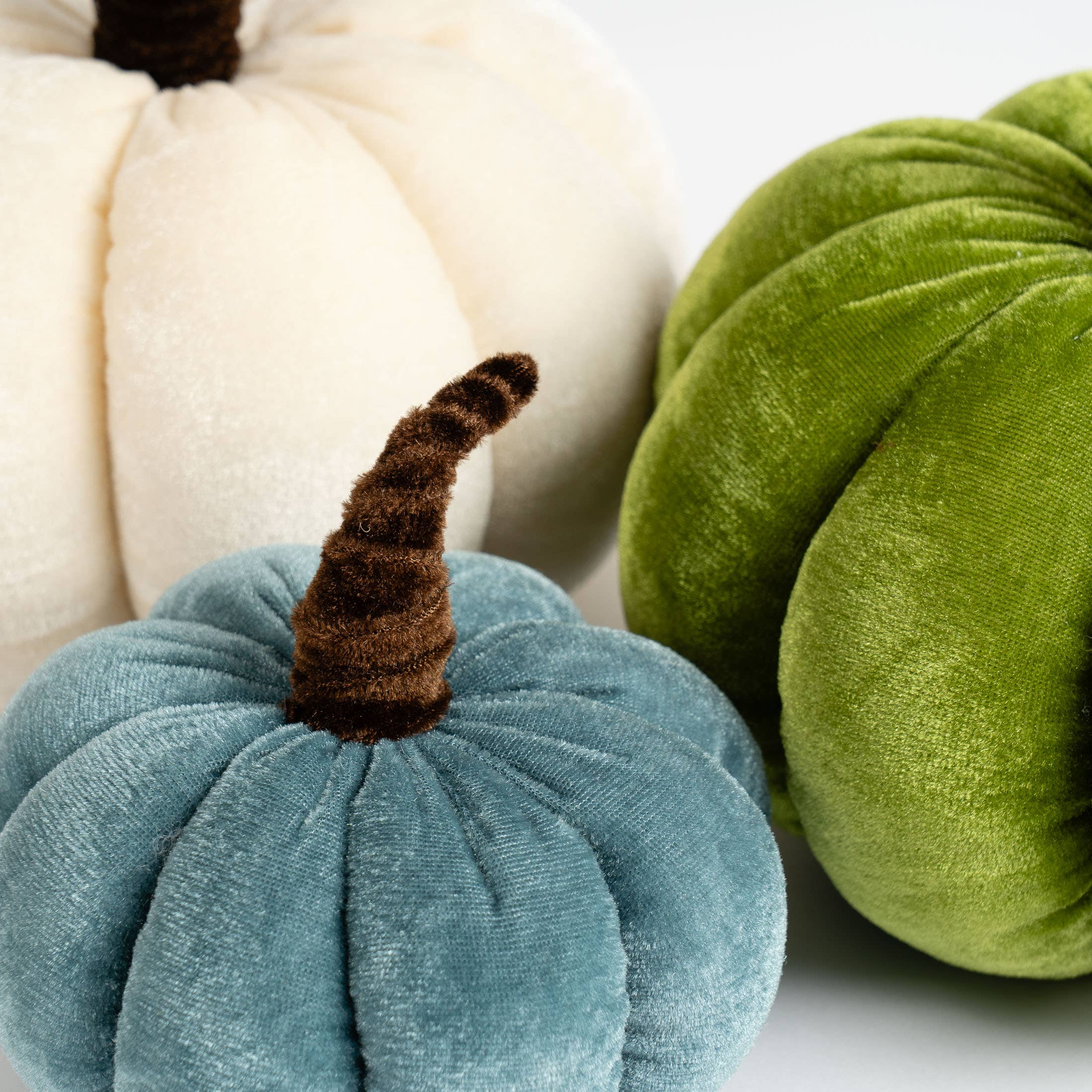 Set of 3 Velvet Plush Pumpkins - Green and Blue - SEL2389