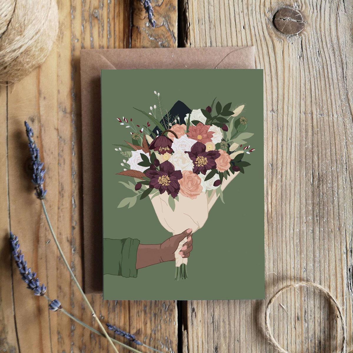 Bunch Of Flowers Green Flower Bouquet Everyday Greeting Card: Cornstarch sleeves