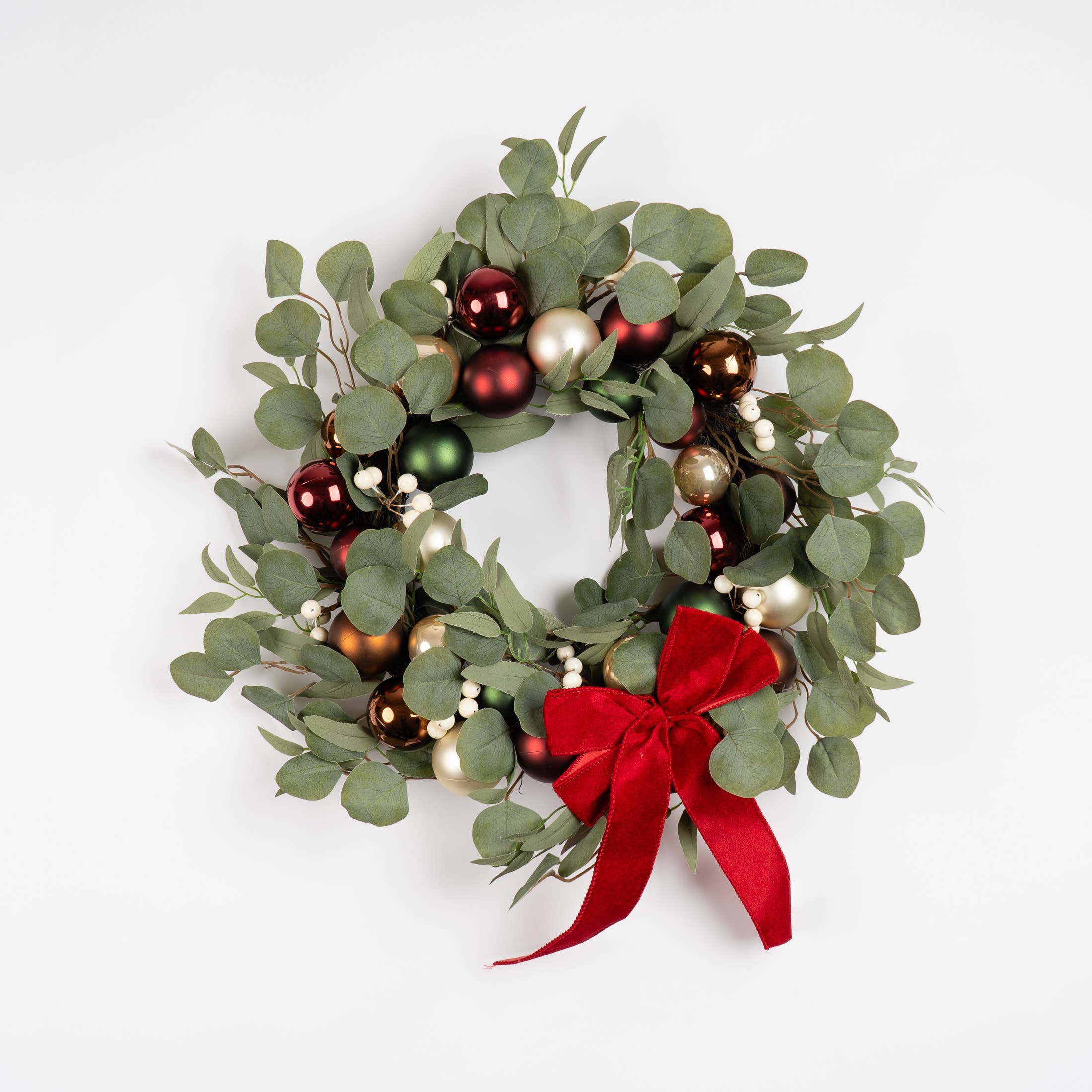40cm Eucalyptus & Bauble Wreath with Velvet Bow - SEL2470