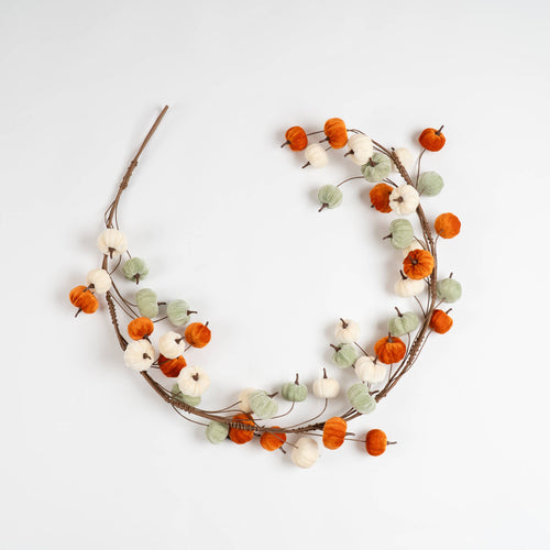 150cm Velvet Pumpkin Garland - Orange-Mint-Cream - SEL2397
