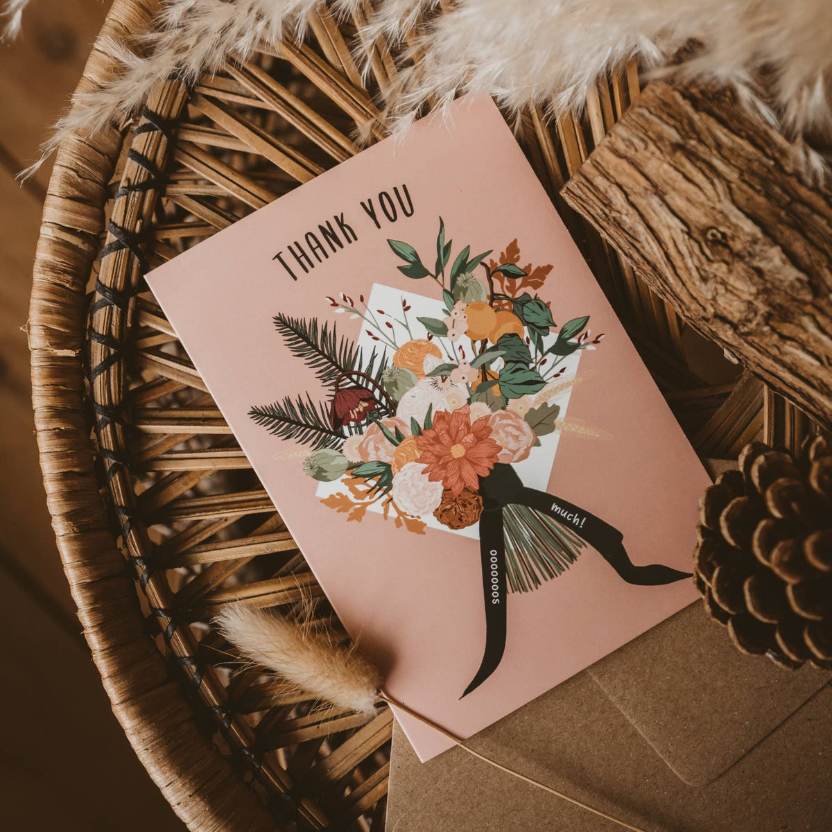 Thank You So Much Dusky Pink Flower Bouquet Thanks Card
