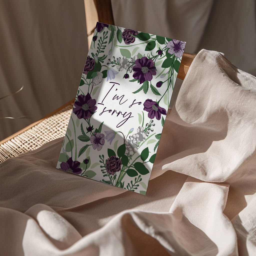 I'm So Sorry Purple Botanical Floral Sympathy Greeting Card