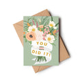 You Did It! Pale Green Floral Bouquet Congratulations Card