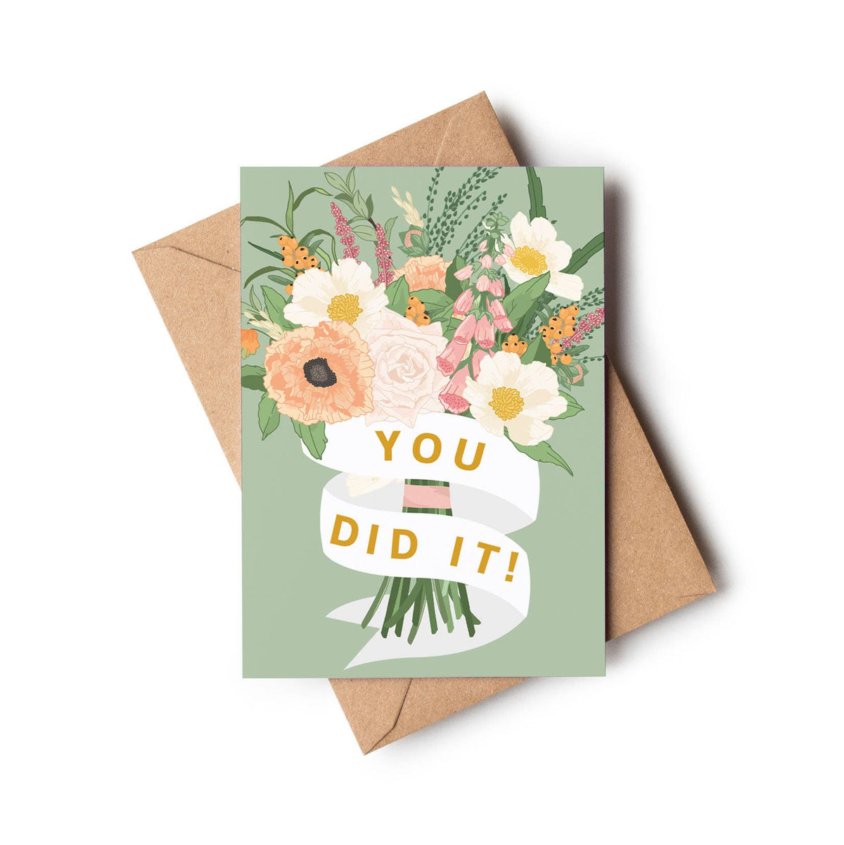You Did It! Pale Green Floral Bouquet Congratulations Card