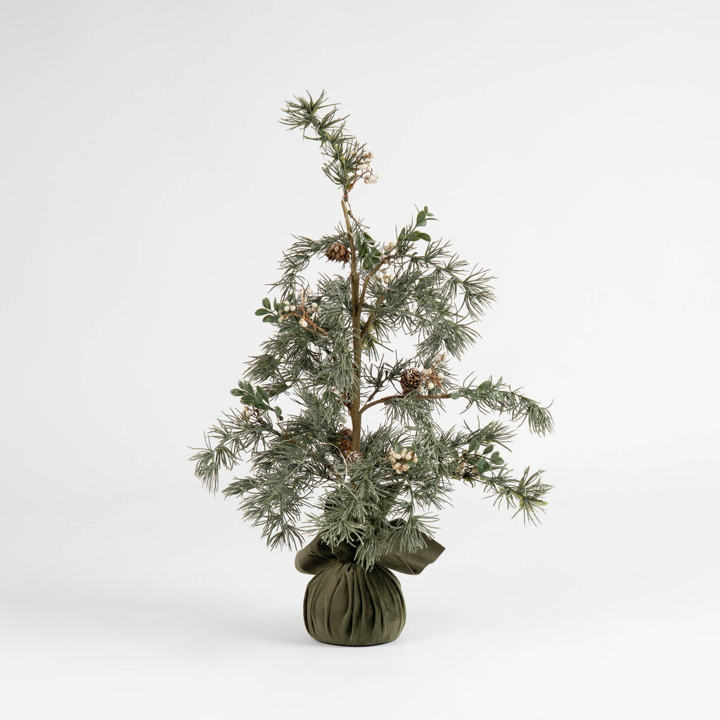 60cm Natural Feel Tree with Lights & Green Velvet Base