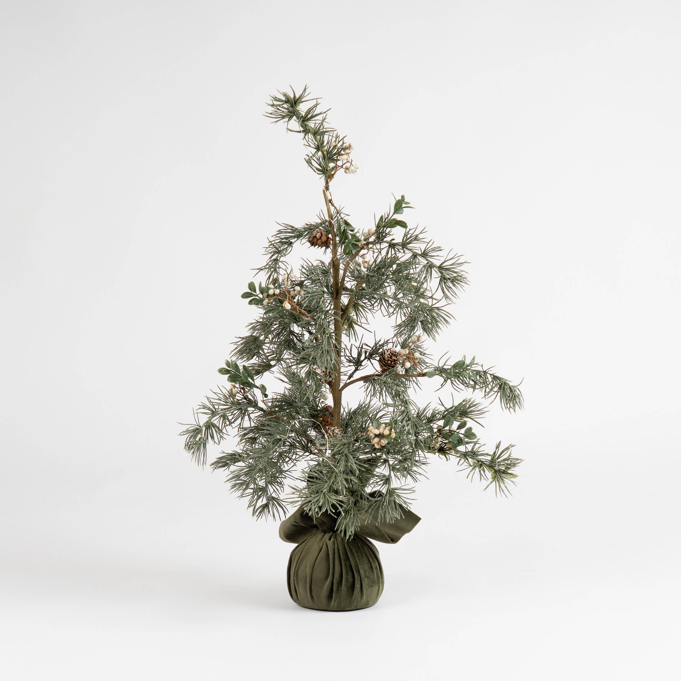 60cm Natural Feel Tree with Lights & Green Velvet Base