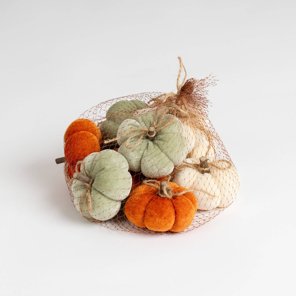 Set of 9 Decorative Pumpkins - Orange-Mint-Cream - SEL2393