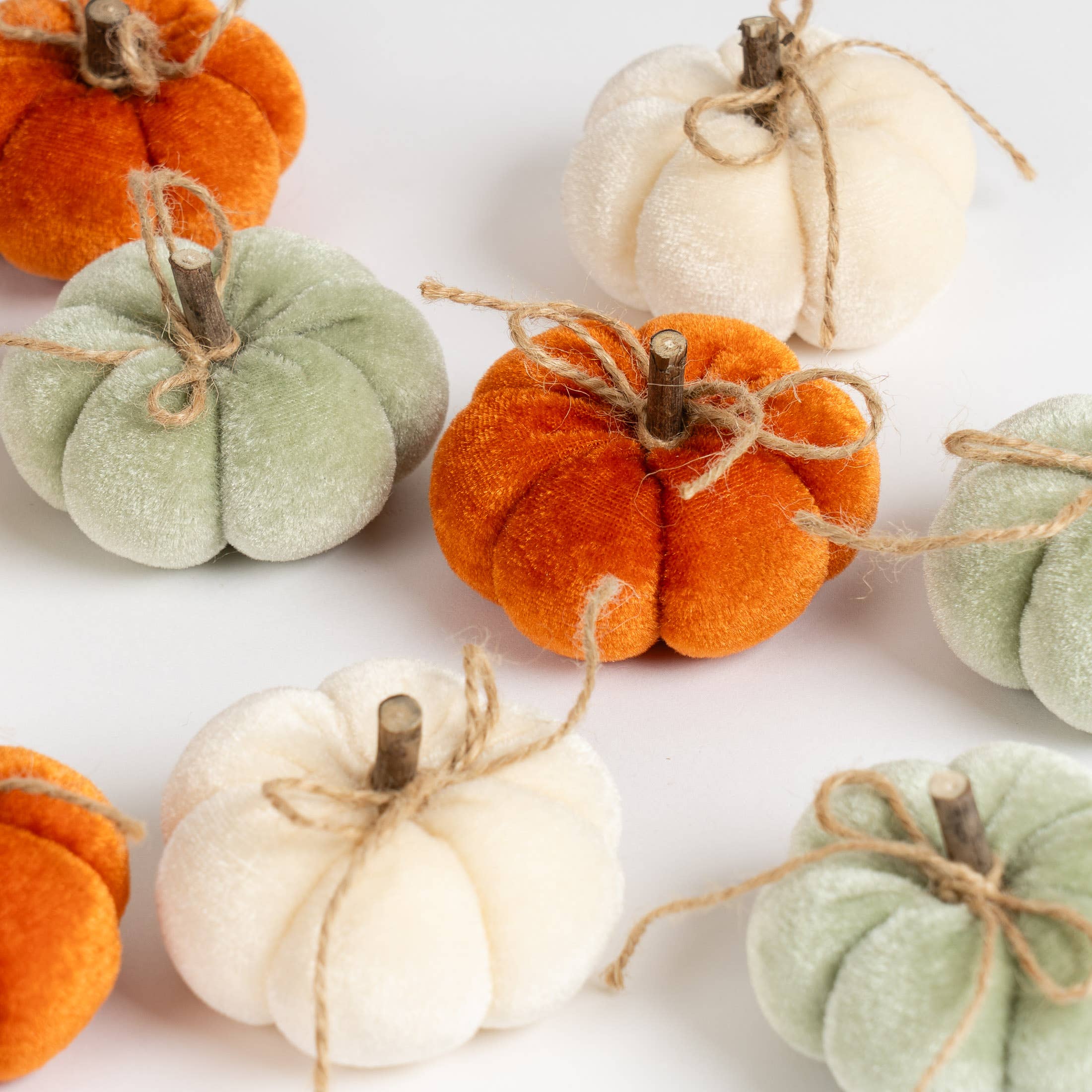 Set of 9 Decorative Pumpkins - Orange-Mint-Cream - SEL2393
