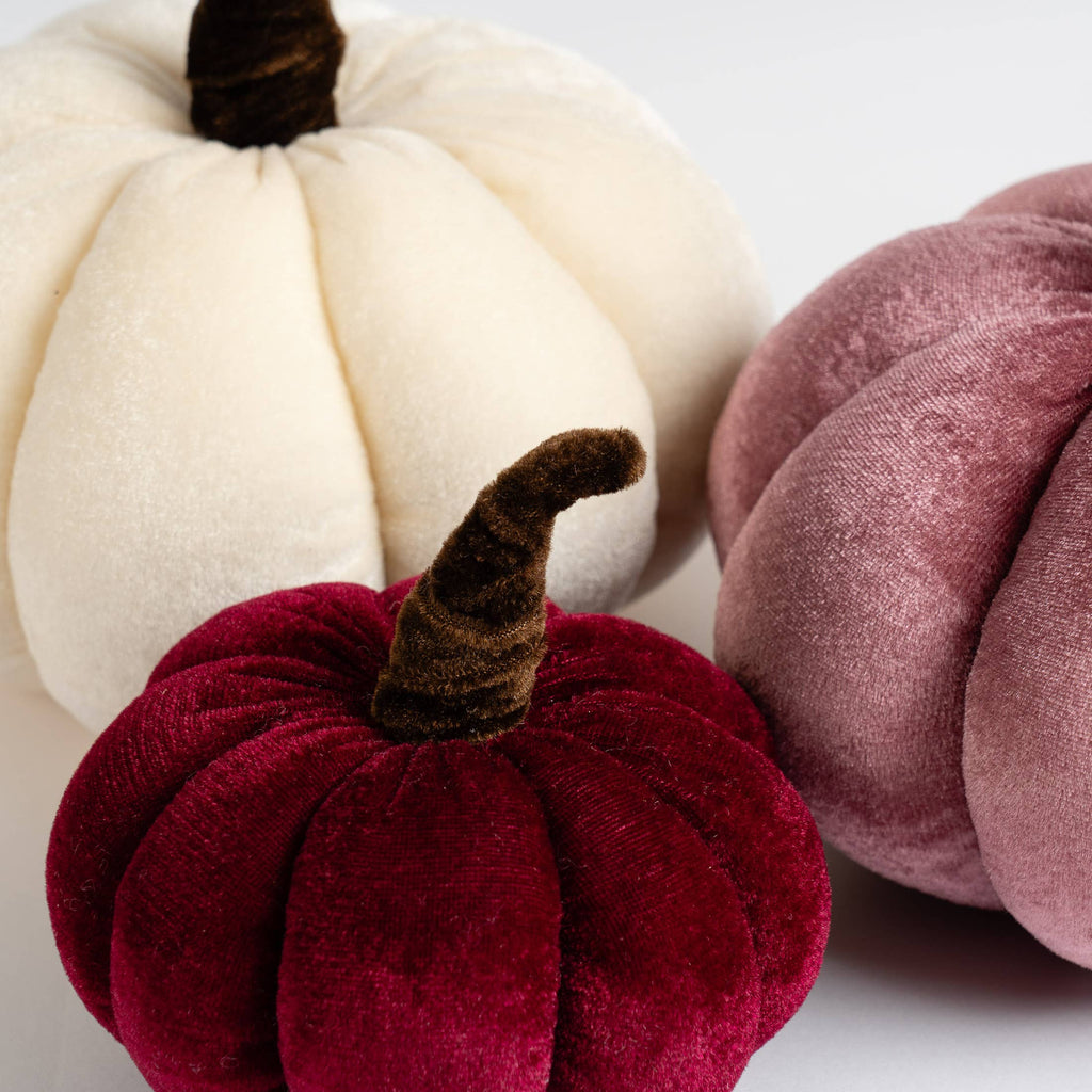 Set of 3 Velvet Plush Pumpkins - Pinks - SEL2388