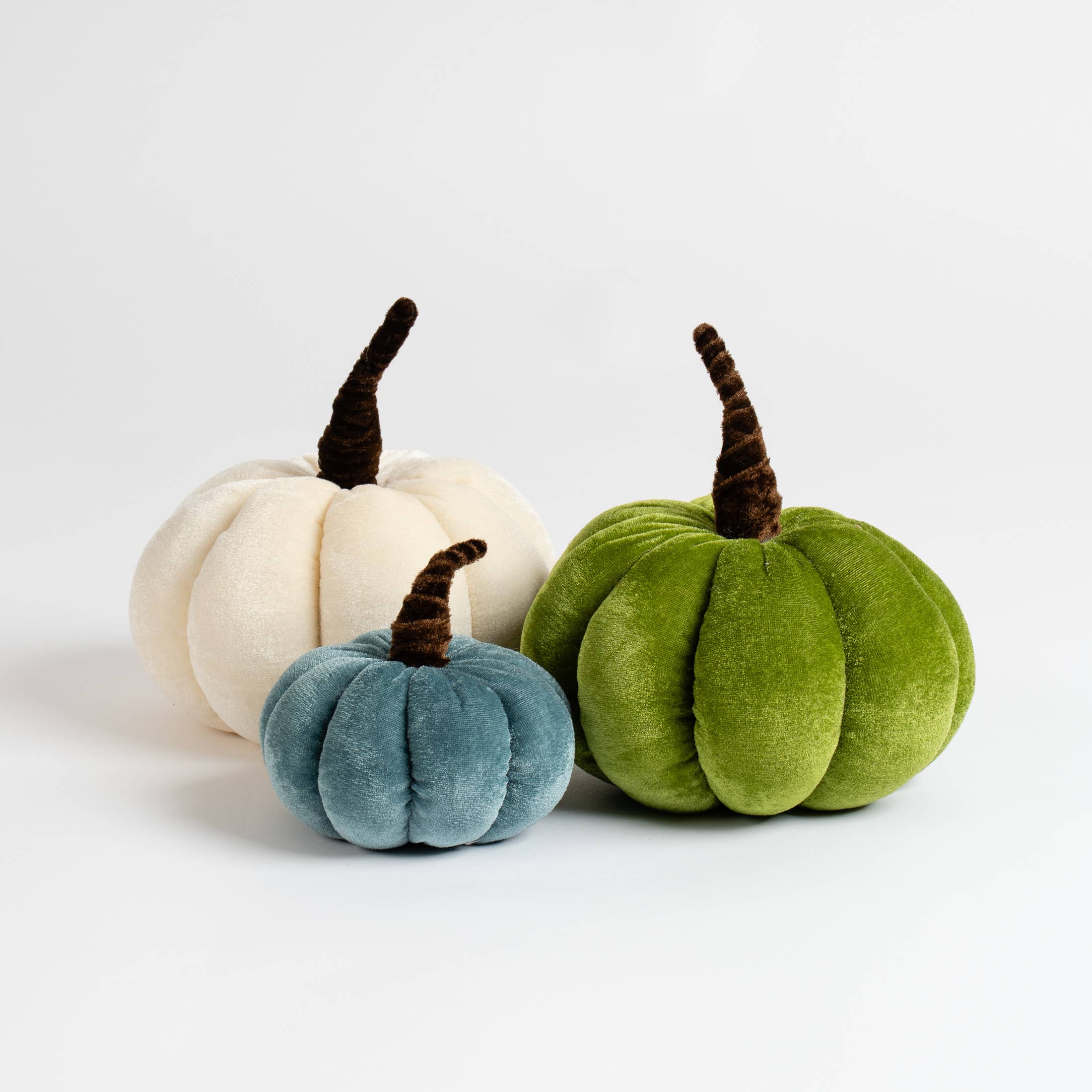 Set of 3 Velvet Plush Pumpkins - Green and Blue - SEL2389