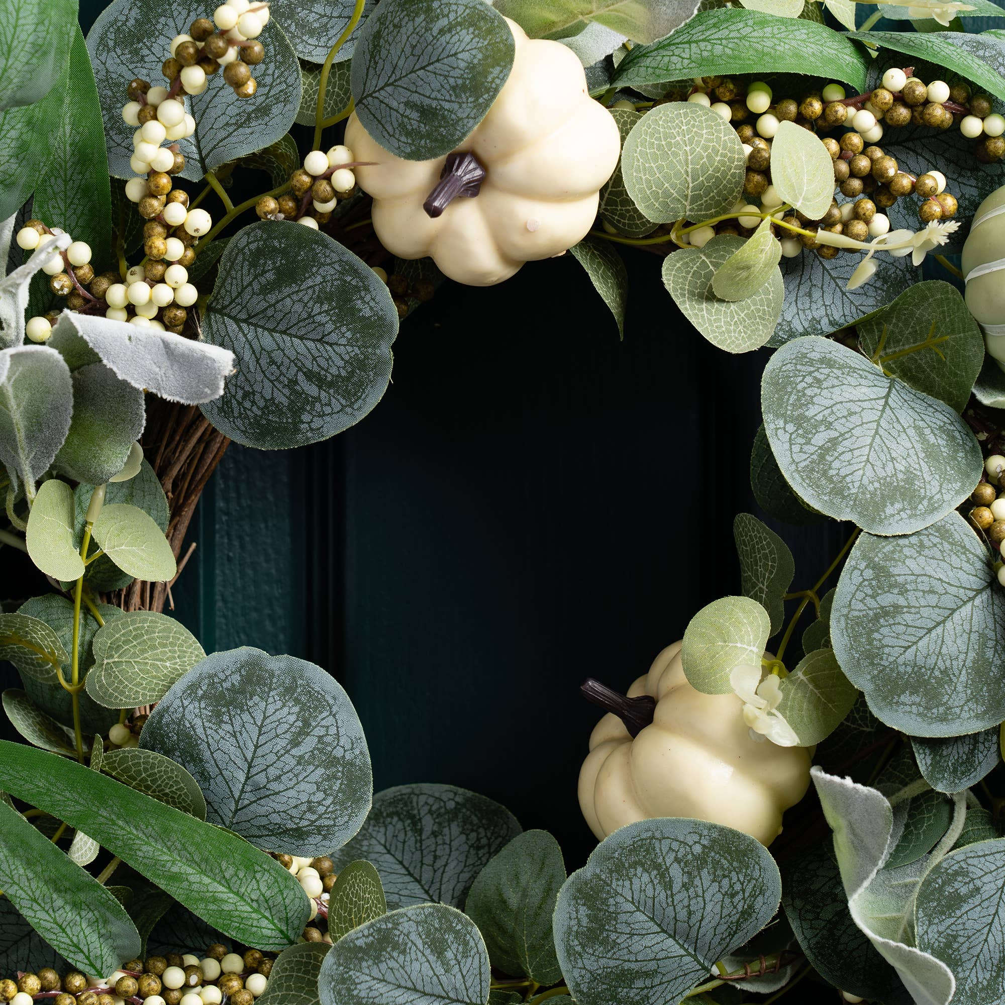 45cm Pumpkin Wreath Green / Cream - SEL2200