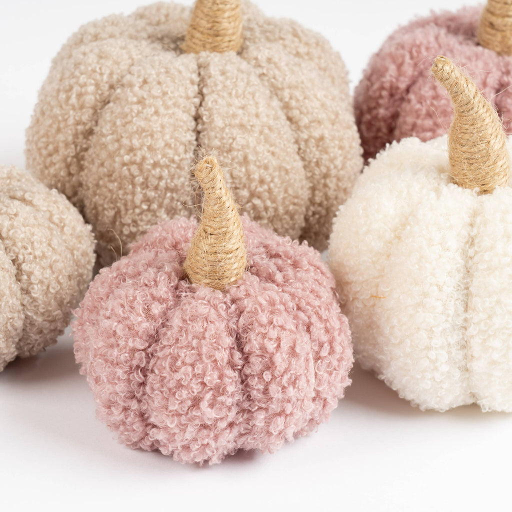 Set of 5 Decorative Boucle Pumpkins Pink Beige