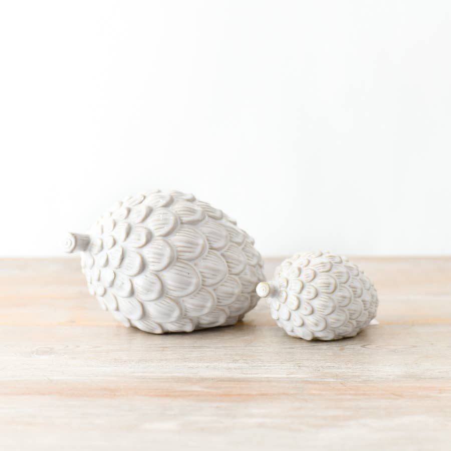 Ceramic White Reactive Glaze Pinecone Ornament, 17.2cm