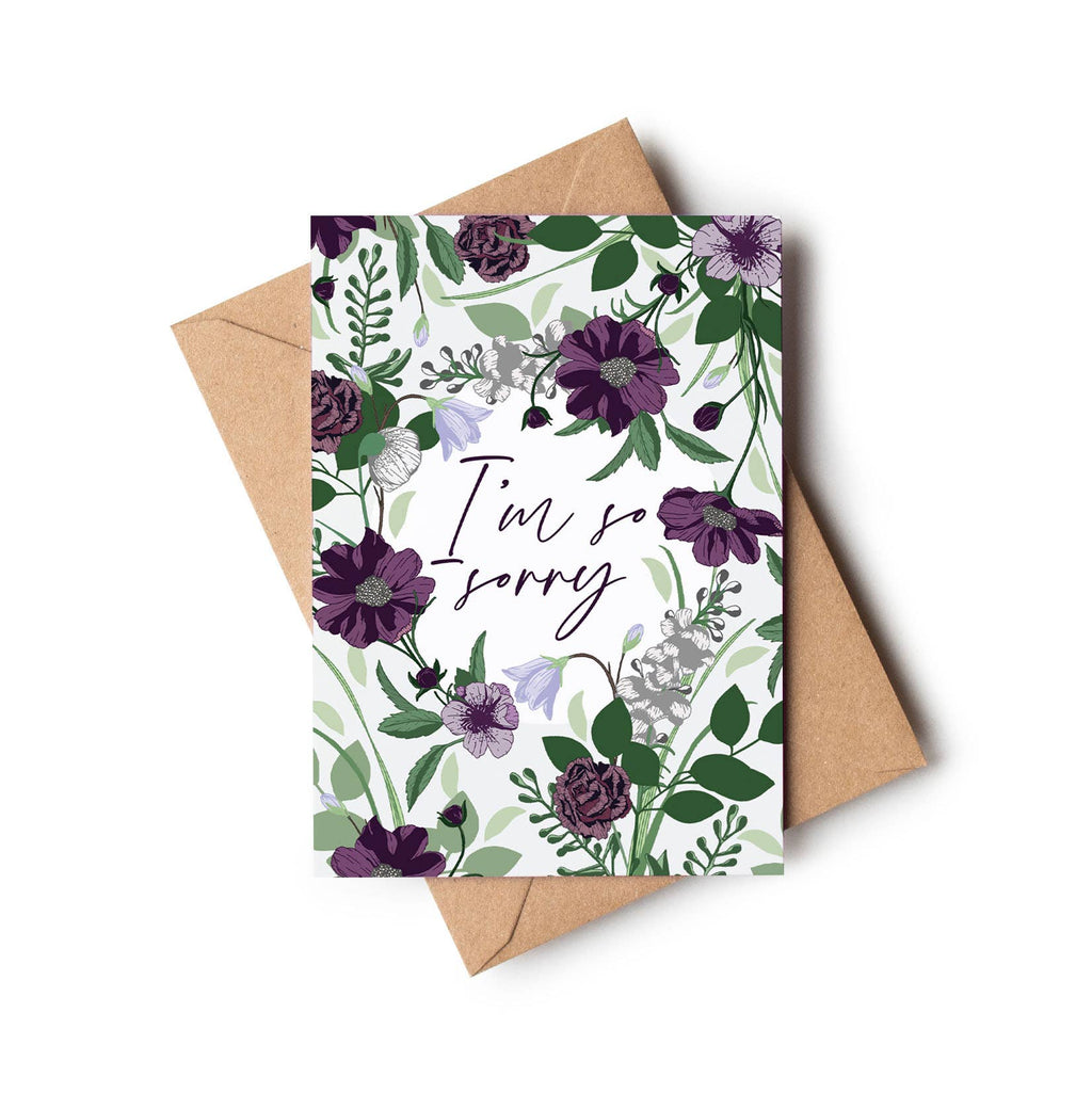 I'm So Sorry Purple Botanical Floral Sympathy Greeting Card