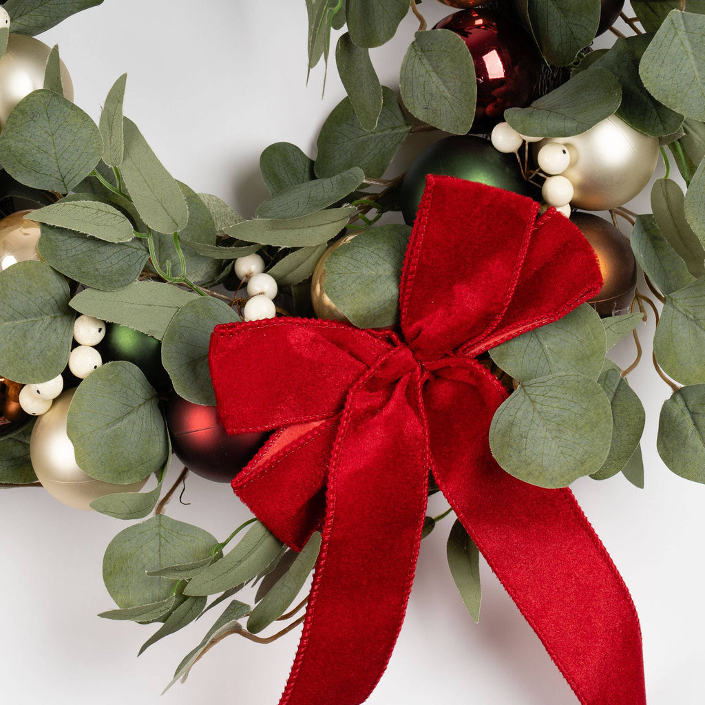40cm Eucalyptus & Bauble Wreath with Velvet Bow - SEL2470