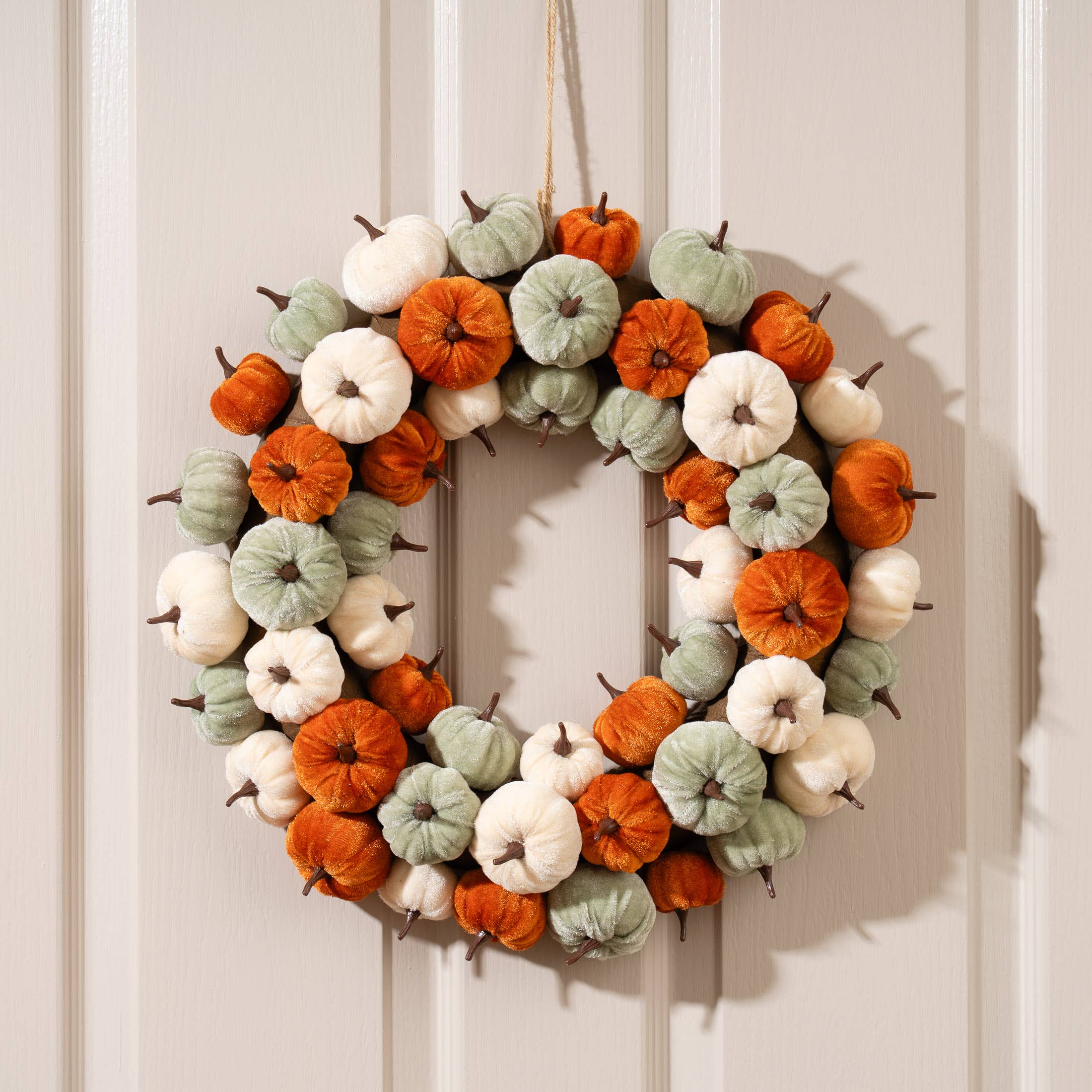 43cm Velvet Pumpkin Wreath - Orange-Mint-Cream - SEL2395