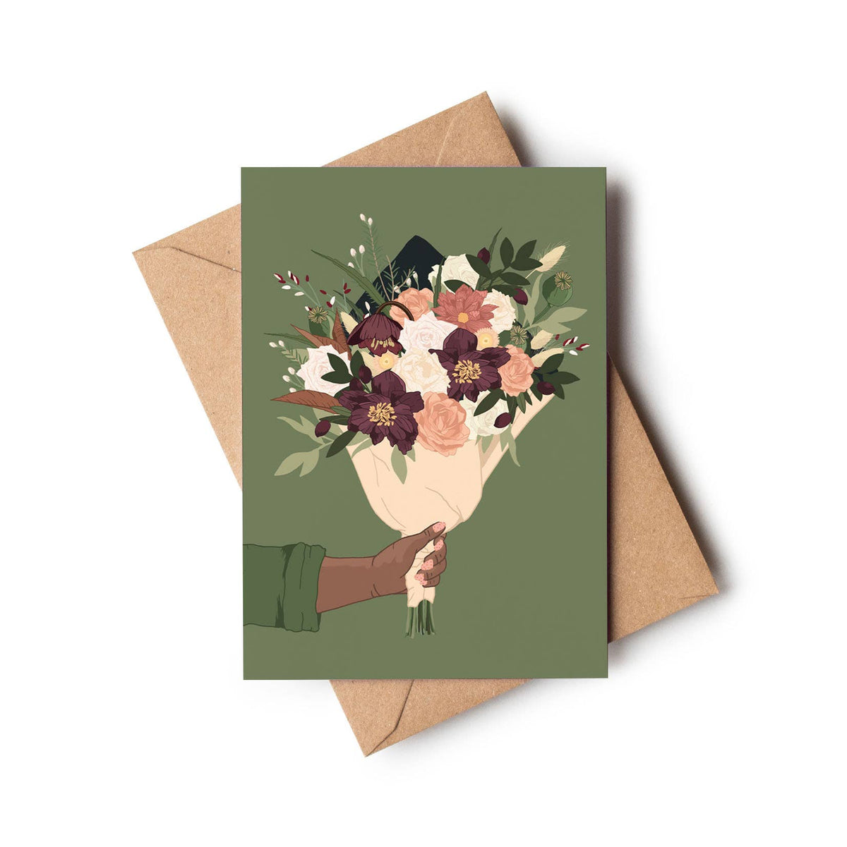 Bunch Of Flowers Green Flower Bouquet Everyday Greeting Card: Cornstarch sleeves