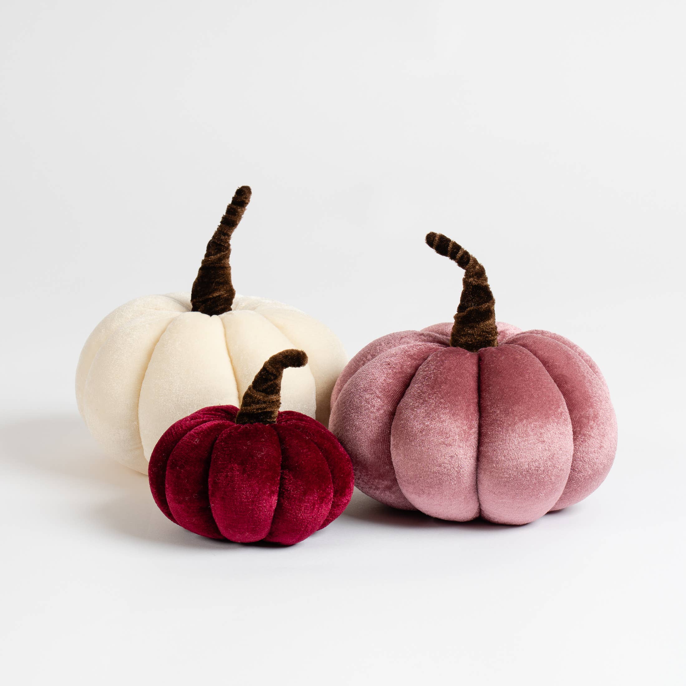 Set of 3 Velvet Plush Pumpkins - Pinks - SEL2388