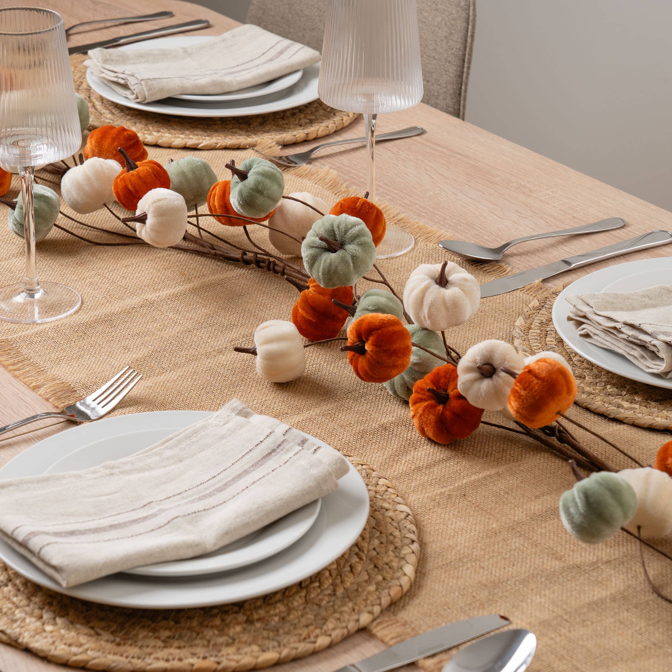 150cm Velvet Pumpkin Garland - Orange-Mint-Cream - SEL2397