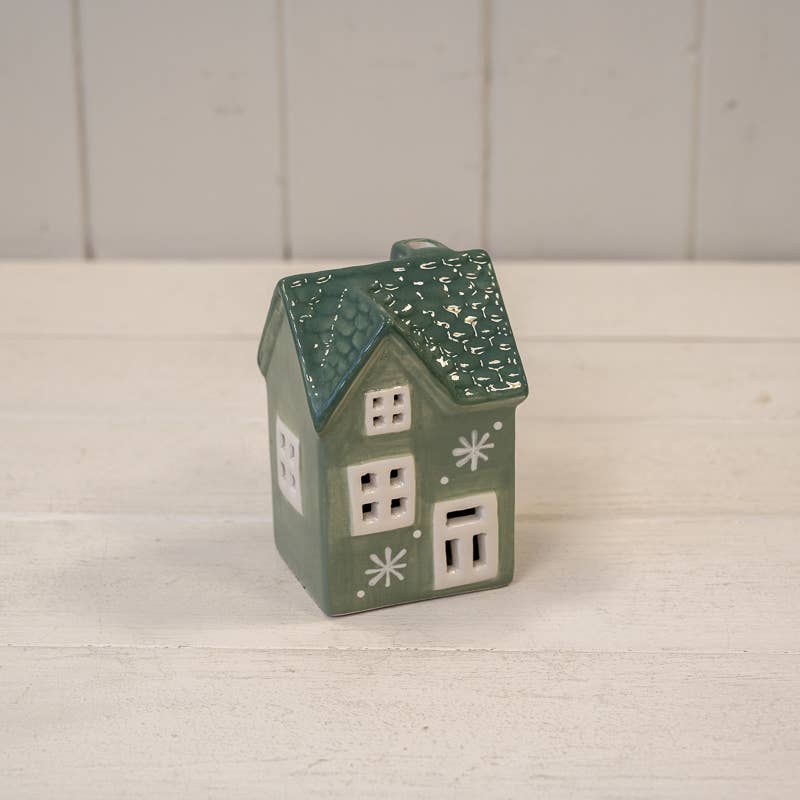 Green Ceramic Led House With Double Snowflake