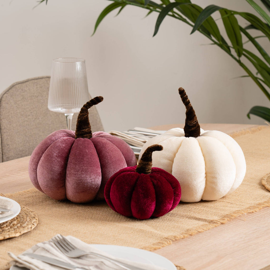 Set of 3 Velvet Plush Pumpkins - Pinks - SEL2388