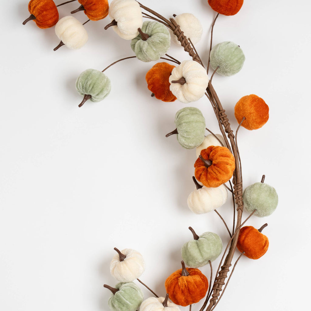 150cm Velvet Pumpkin Garland - Orange-Mint-Cream - SEL2397