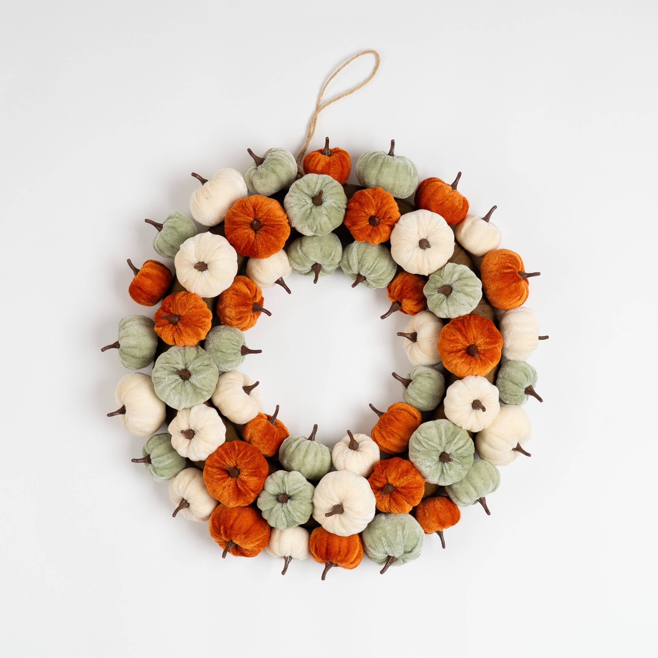 43cm Velvet Pumpkin Wreath - Orange-Mint-Cream - SEL2395